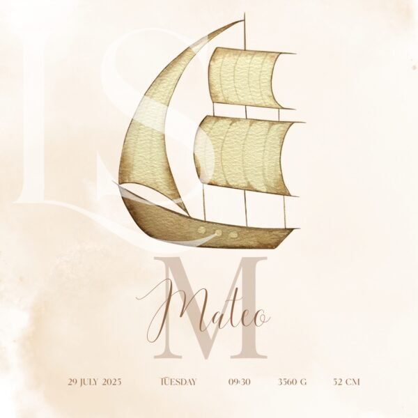 Sailing Boat – Personalized Watercolor Art Print
