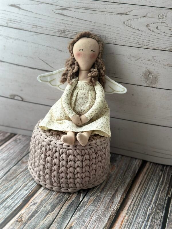 Handcrafted Sitting Angel – Neutral Nursery Decoration