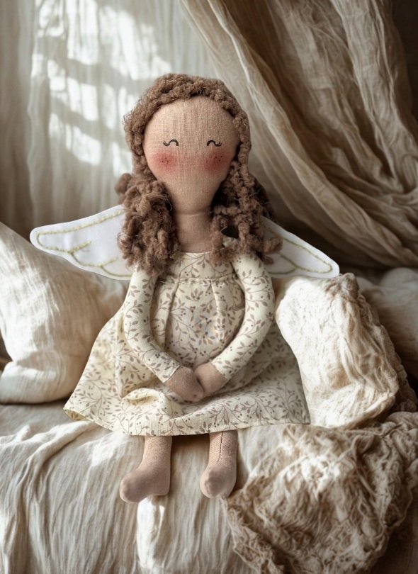 Handcrafted Sitting Angel – Neutral Nursery Decoration