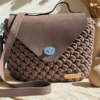 Handmade Crochet Crossbody Bag with Leather Details – Coffee