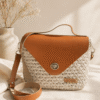 Handmade Crochet Crossbody Bag with Leather Details – Oat