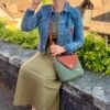 Handmade Crochet Crossbody Bag with Leather Details – Olive
