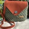 Handmade Crochet Crossbody Bag with Leather Details – Olive