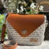Handmade Crochet Crossbody Bag with Leather Details – Oat
