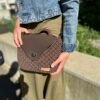 Handmade Crochet Crossbody Bag with Leather Details – Coffee