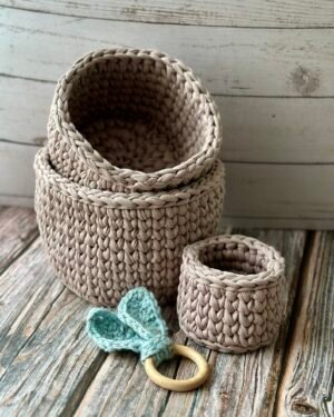 Handmade crochet basket set