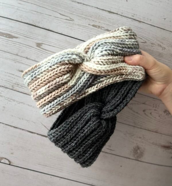 Handmade ear warmers - grey-beige