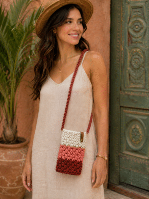 Handcrafted Crochet Crossbody Phone Bag - Terracotta Sunset
