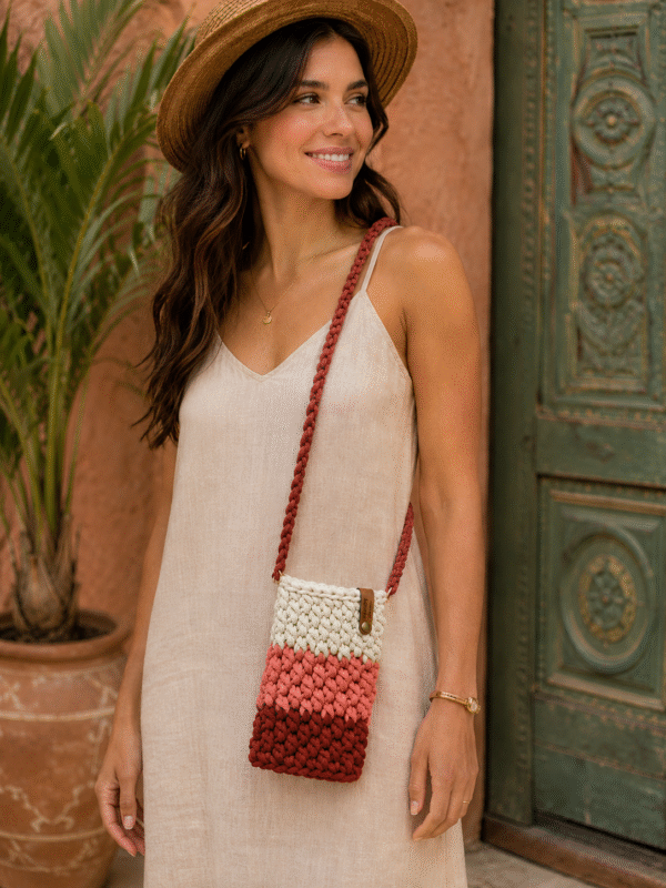 ChatGPT Image Jun 5, 2026, 02_38_31 PM Handcrafted Crochet Crossbody Phone Bag - Terracotta Sunset