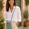 E7637150-816B-4F2A-91CA-3EB35E5CB95D Handcrafted Crochet Crossbody Phone Bag - Laurel Green