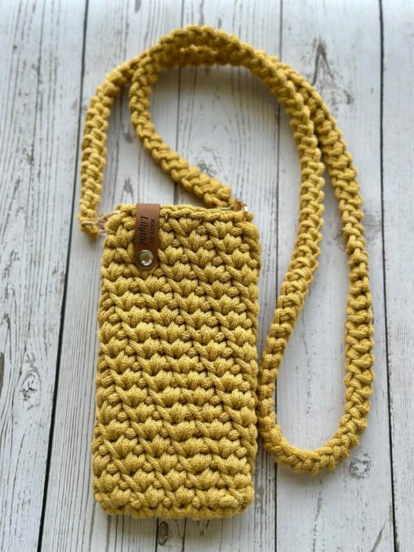 IMG_1218 Handcrafted Crochet Crossbody Phone Bag - Mustard