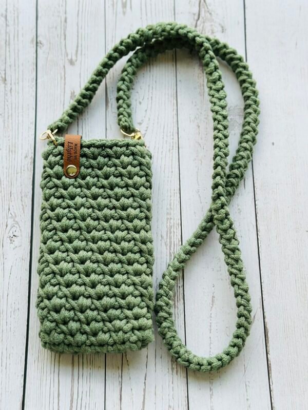 IMG_1219 Handcrafted Crochet Crossbody Phone Bag - Olive