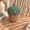 Handcrafted Crochet Acorn Basket – Soft Olive & Hazelnut